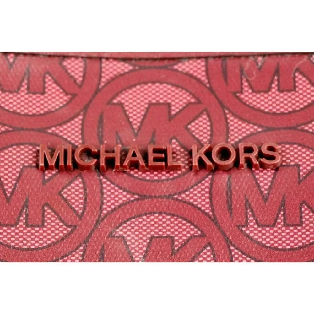 Large Michael Kors BURGUNDY COATED CANVAS LOGO SHOULDER BAG TOTE HANDBAG PURSE